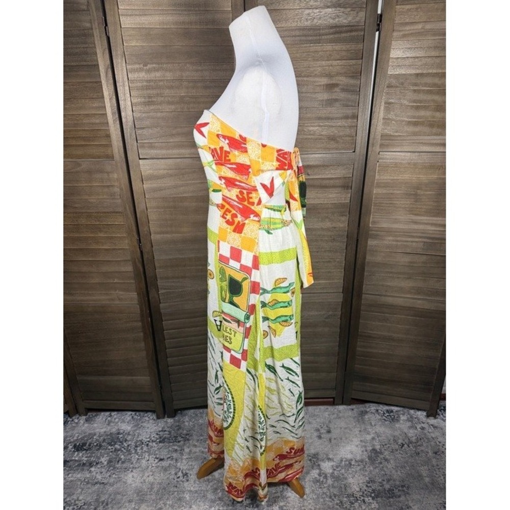 Paper Heart Sardine Print Strapless Maxi Dress XS Linen Blend TPH24034D Multi - Picture 5 of 10
